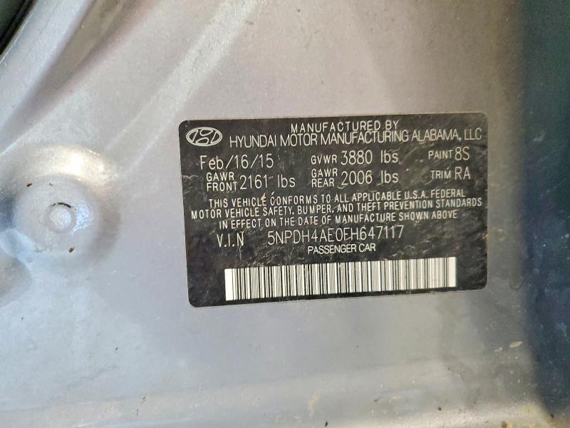 60382226 :رقم المزاد ، 5NPDH4AE0FH647117 vin ، 2015 Hyundai Elantra مزاد بيع