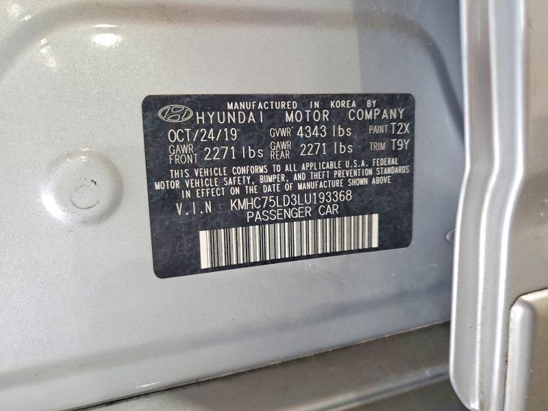 60394826 :رقم المزاد ، KMHC75LD3LU193368 vin ، 2020 Hyundai Ioniq مزاد بيع