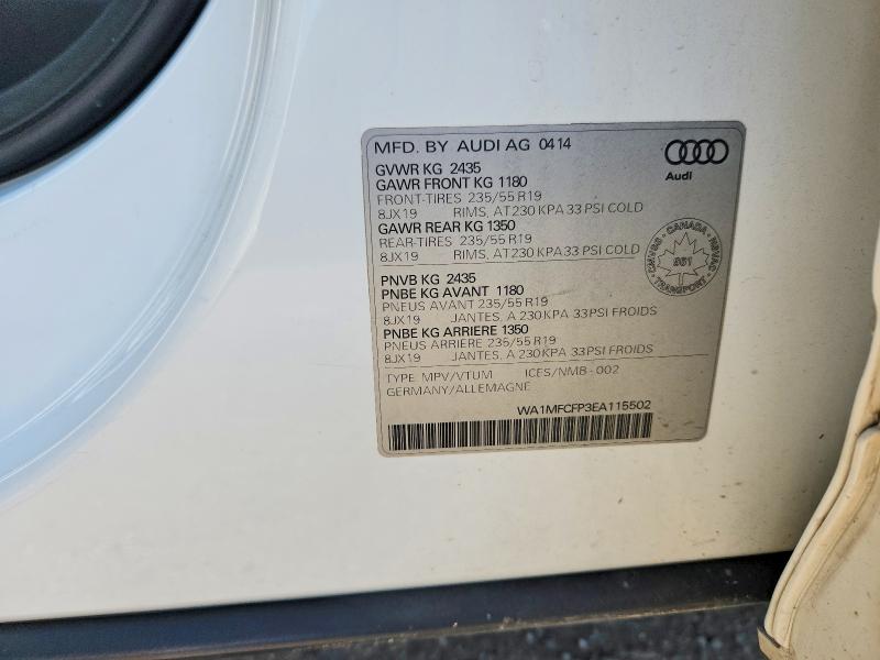 Aukcja sprzedaży 2014 Audi Q5, vin: WA1MFCFP3EA115502, numer aukcji: 61208666