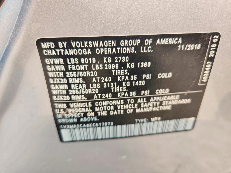 Продаж на аукціоні авто 2019 Volkswagen Atlas, vin: 1V2MR2CA6KC517973, номер лоту: 60894156