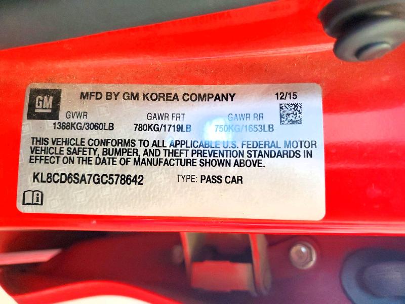 2016 Chevrolet Spark მანქანა იყიდება აუქციონზე, vin: KL8CD6SA7GC578642, აუქციონის ნომერი: 60677476