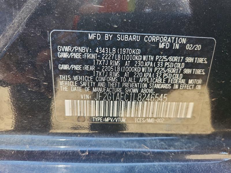 63533546 :رقم المزاد ، JF2GTAEC1L8246545 vin ، 2020 Subaru Crosstrek مزاد بيع