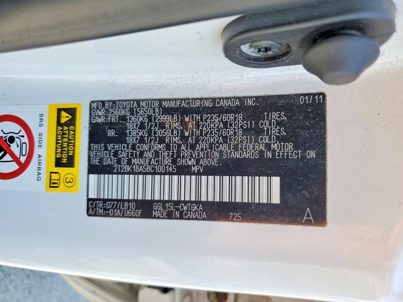60981876 :رقم المزاد ، 2T2BK1BA5BC100145 vin ، 2011 Lexus Rx مزاد بيع