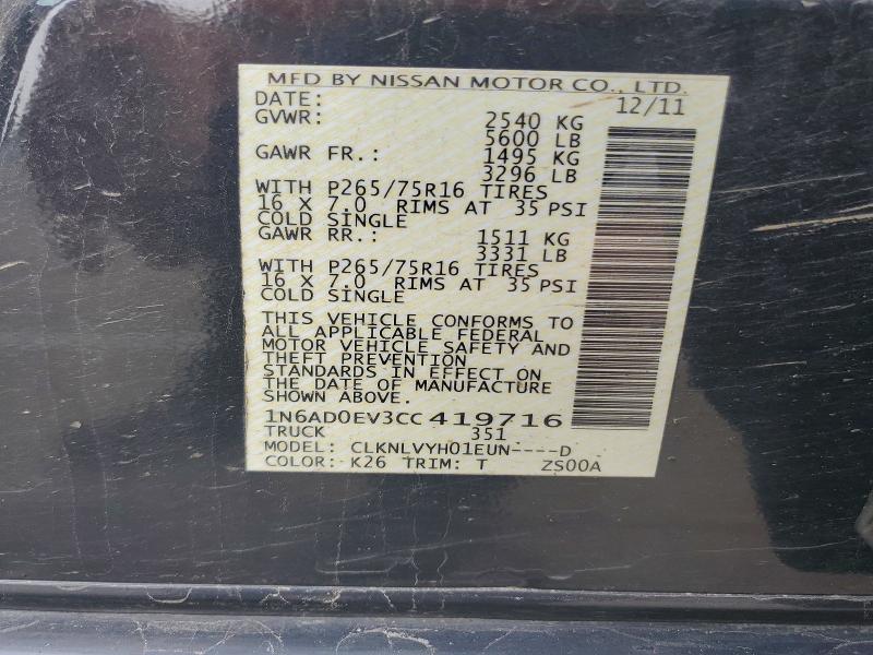 61024886 :رقم المزاد ، 1N6AD0EV3CC419716 vin ، 2012 Nissan Frontier مزاد بيع