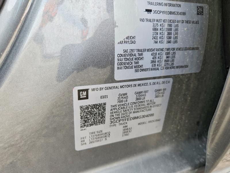 2021 Chevrolet Silverado მანქანა იყიდება აუქციონზე, vin: 3GCPYFED8MG304099, აუქციონის ნომერი: 61867976