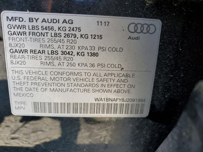 2018 Audi Q5 მანქანა იყიდება აუქციონზე, vin: WA1BNAFY8J2091984, აუქციონის ნომერი: 61783556