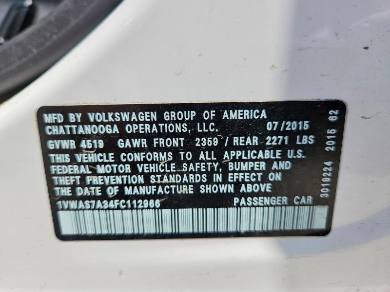 Aukcja sprzedaży 2015 Volkswagen Passat, vin: 1VWAS7A34FC112966, numer aukcji: 59796496
