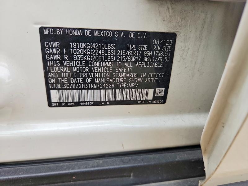 Aukcja sprzedaży 2024 Honda Hr-v, vin: 3CZRZ2H31RM724226, numer aukcji: 59837076
