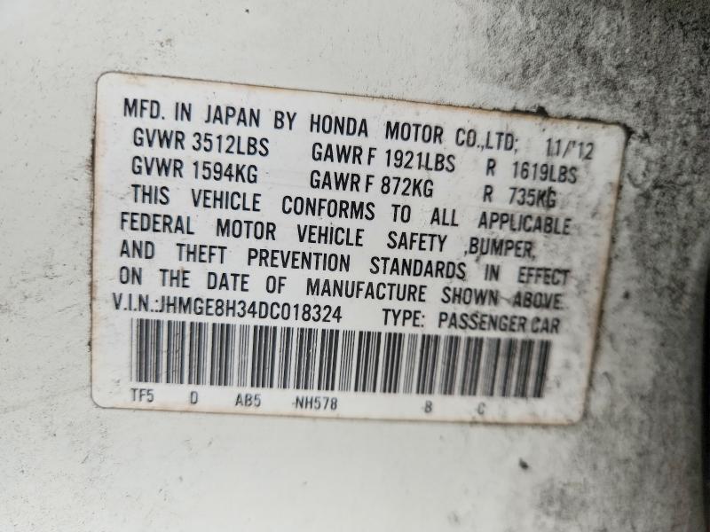 2013 Honda Fit მანქანა იყიდება აუქციონზე, vin: JHMGE8H34DC018324, აუქციონის ნომერი: 61576906
