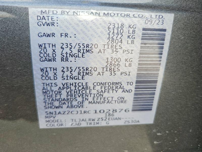 2024 Nissan Murano მანქანა იყიდება აუქციონზე, vin: 5N1AZ2CJ1RC102876, აუქციონის ნომერი: 61229586