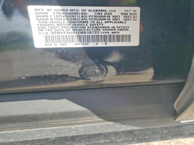 Aukcja sprzedaży 2013 Honda Pilot, vin: 5FNYF4H91DB018722, numer aukcji: 59274056