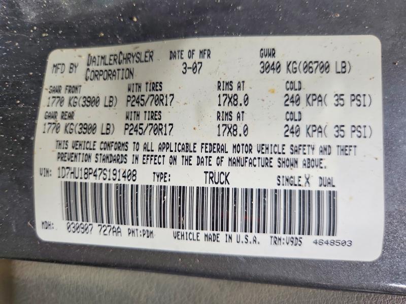 Aukcja sprzedaży 2007 Dodge Ram 1500, vin: 1D7HU18P47S191408, numer aukcji: 60002686
