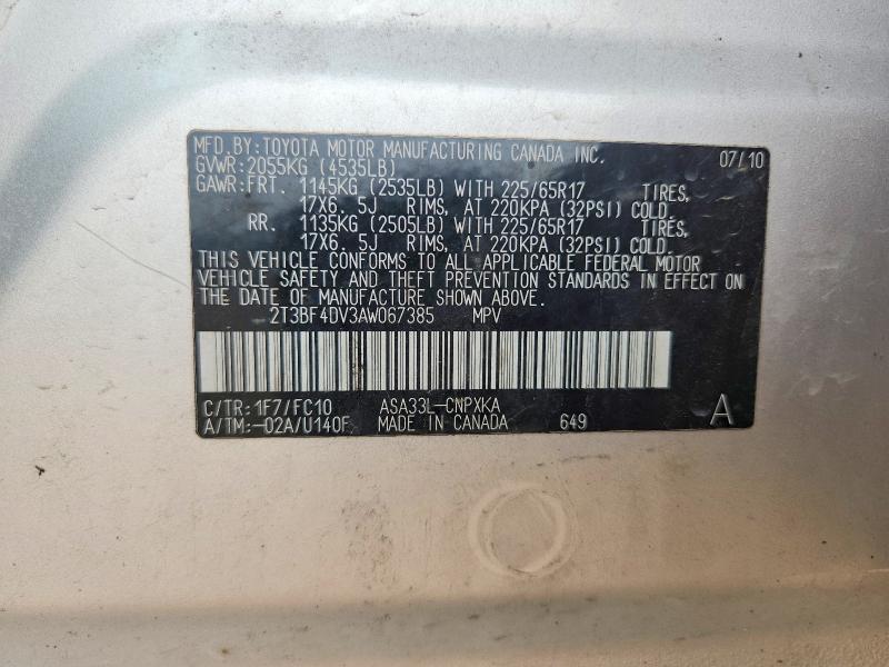 Продаж на аукціоні авто 2010 Toyota Rav4, vin: 2T3BF4DV3AW067385, номер лоту: 60965666
