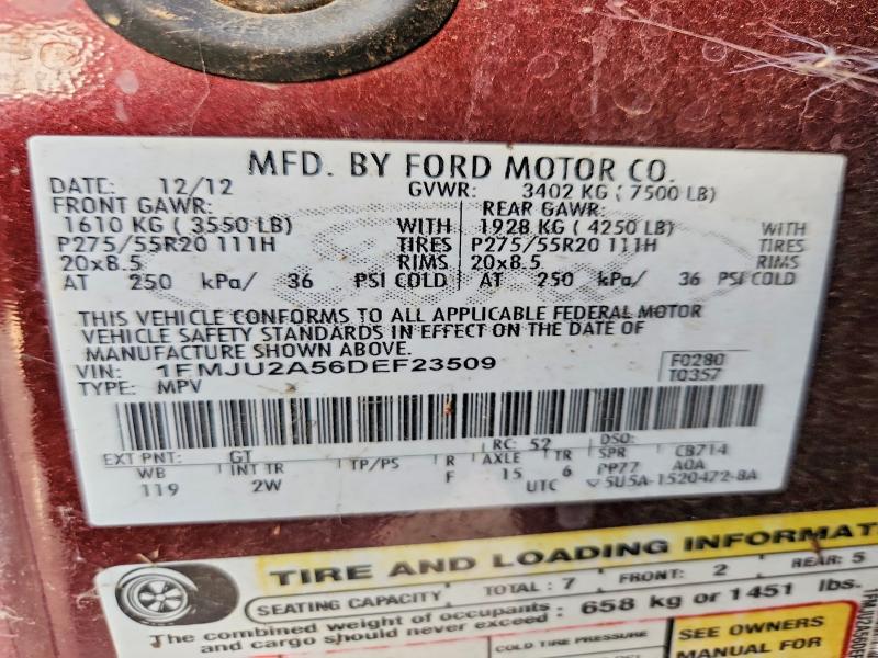 2013 Ford Expedition მანქანა იყიდება აუქციონზე, vin: 1FMJU2A56DEF23509, აუქციონის ნომერი: 62466906