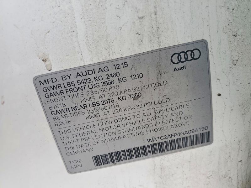 Aukcja sprzedaży 2016 Audi Q5, vin: WA1C2AFP4GA094190, numer aukcji: 62705166