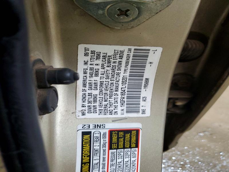 Aukcja sprzedaży 2007 Honda Civic, vin: 1HGFA16547L105201, numer aukcji: 62489886
