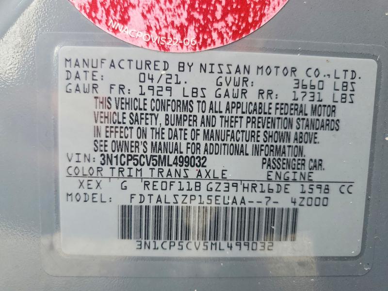 63005186 :رقم المزاد ، 3N1CP5CV5ML499032 vin ، 2021 Nissan Kicks مزاد بيع