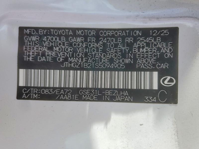 Aukcja sprzedaży 2025 Lexus Is 350, vin: JTHGZ1B21S5094905, numer aukcji: 60769496