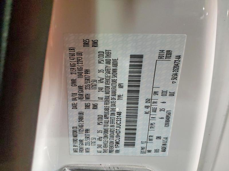 Aukcja sprzedaży 2018 Ford Escape, vin: 1FMCU9HD7JUC33148, numer aukcji: 61427666
