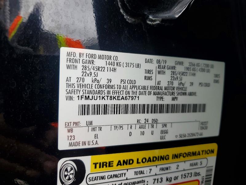 63101096 :رقم المزاد ، 1FMJU1KT8KEA67971 vin ، 2019 Ford Expedition مزاد بيع