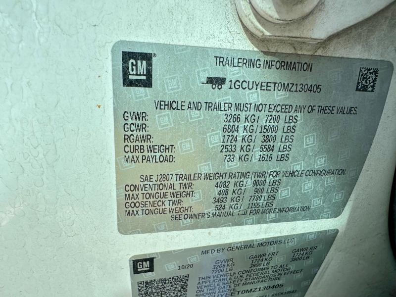 59031366 :رقم المزاد ، 1GCUYEET0MZ130405 vin ، 2021 Chevrolet Silverado مزاد بيع