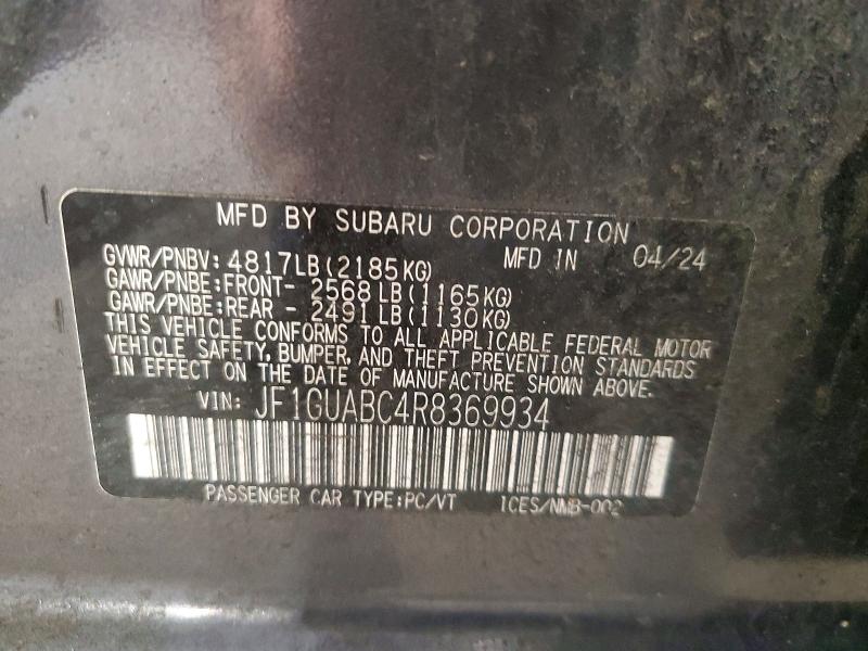 62289336 :رقم المزاد ، JF1GUABC4R8369934 vin ، 2024 Subaru Impreza مزاد بيع