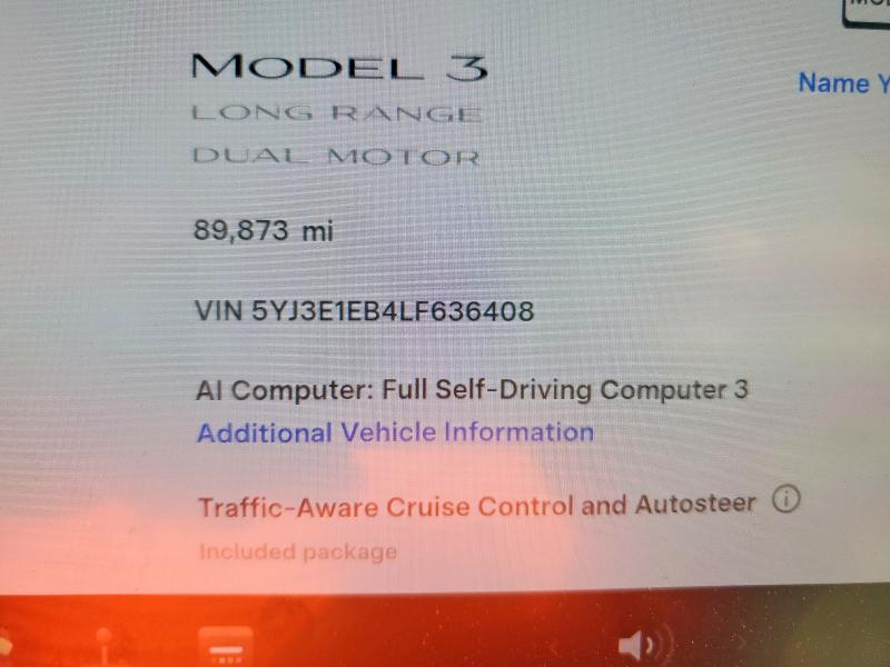 61048636 :رقم المزاد ، 5YJ3E1EB4LF636408 vin ، 2020 Tesla Model 3 مزاد بيع