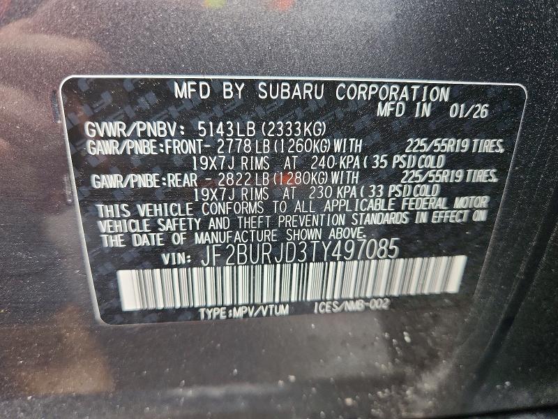 Aukcja sprzedaży 2026 Subaru Outback, vin: JF2BURJD3TY497085, numer aukcji: 62878796