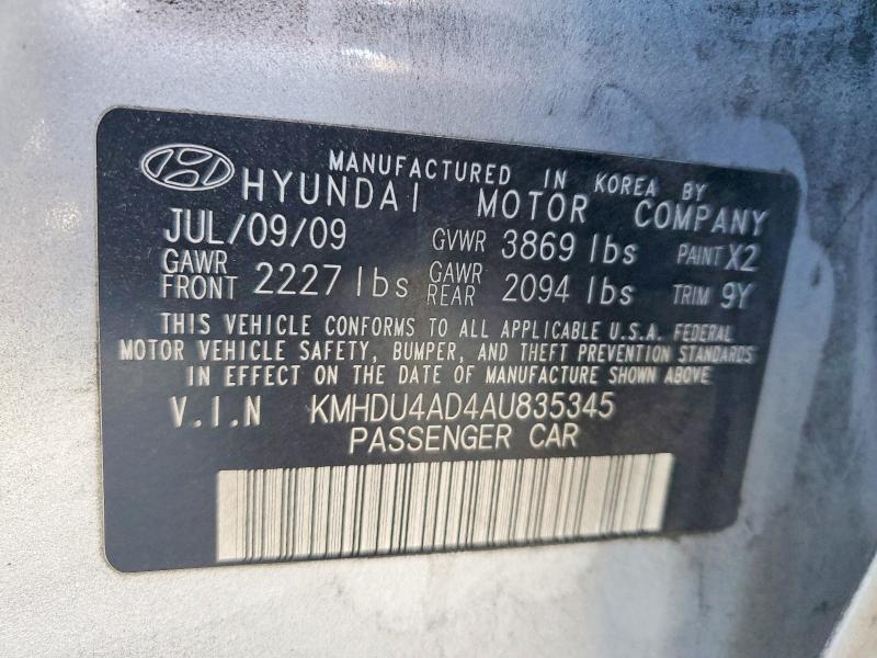 63409886 :رقم المزاد ، KMHDU4AD4AU835345 vin ، 2010 Hyundai Elantra مزاد بيع
