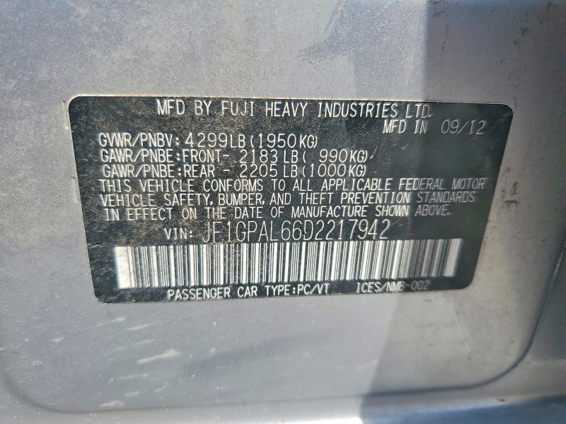 Aukcja sprzedaży 2013 Subaru Impreza, vin: JF1GPAL66D2217942, numer aukcji: 61211336