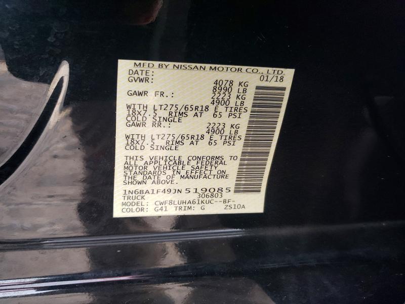 62001366 :رقم المزاد ، 1N6BA1F49JN519085 vin ، 2018 Nissan Titan Xd مزاد بيع
