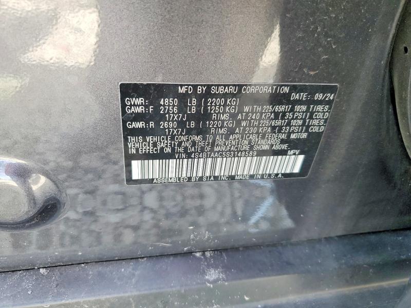 2025 Subaru Outback მანქანა იყიდება აუქციონზე, vin: 4S4BTAAC5S3148589, აუქციონის ნომერი: 60207596