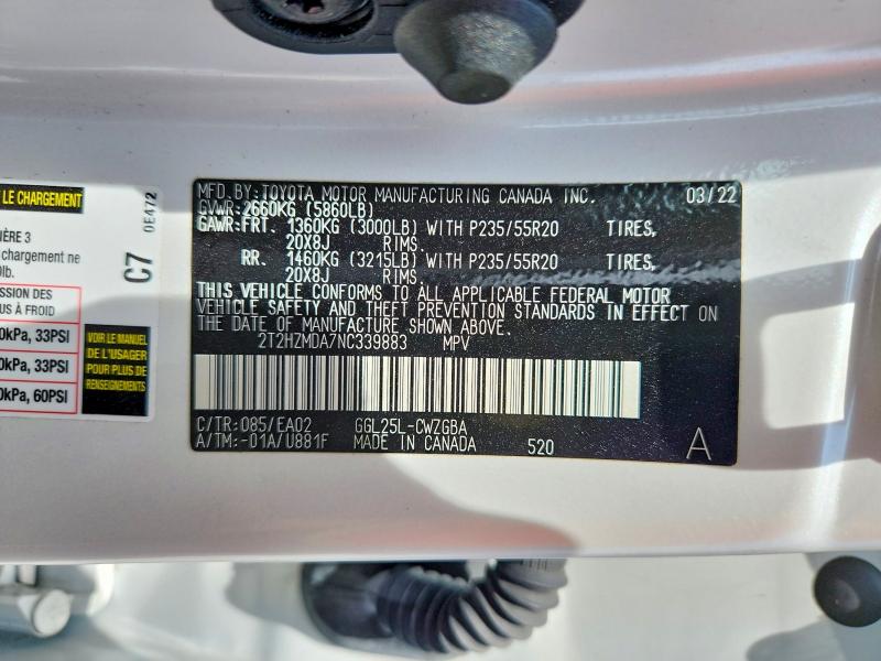 Продаж на аукціоні авто 2022 Lexus Rx, vin: 2T2HZMDA7NC339883, номер лоту: 62658256