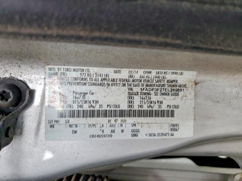 Aukcja sprzedaży 2014 Ford Focus, vin: 1FADP3F27EL269891, numer aukcji: 59730506
