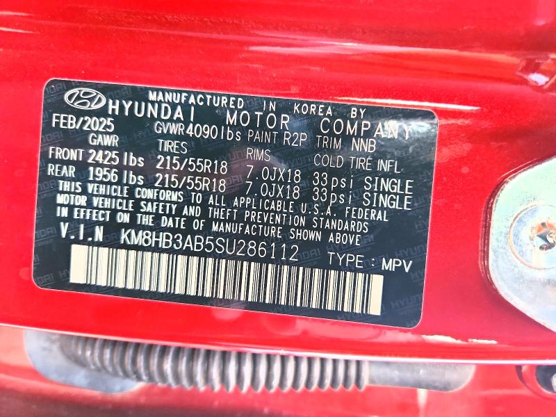 60440546 :رقم المزاد ، KM8HB3AB5SU286112 vin ، 2025 Hyundai Kona مزاد بيع