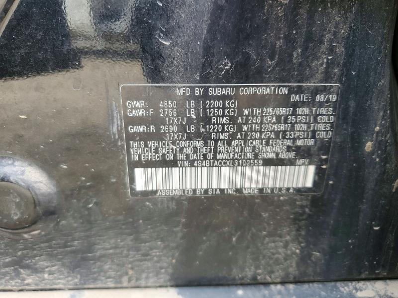 2020 Subaru Outback მანქანა იყიდება აუქციონზე, vin: 4S4BTACCXL3102559, აუქციონის ნომერი: 61177086