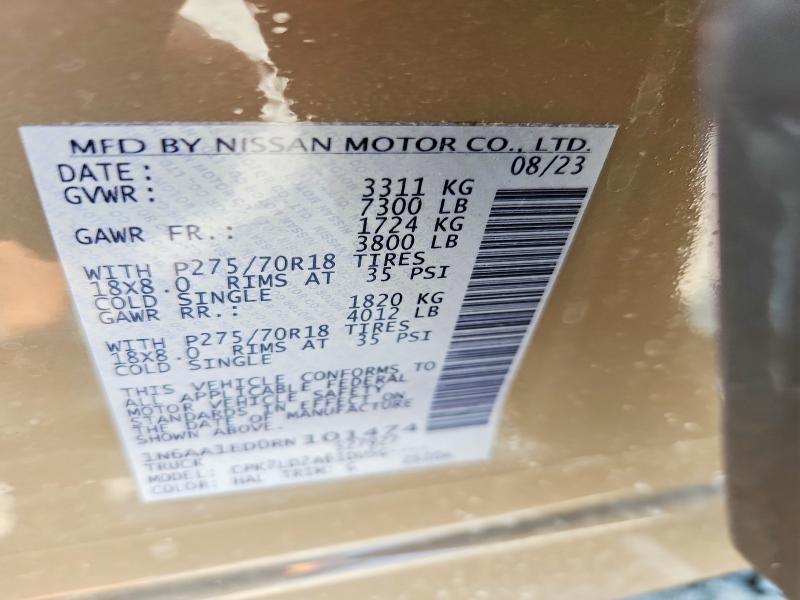 2024 Nissan Titan მანქანა იყიდება აუქციონზე, vin: 1N6AA1ED0RN101474, აუქციონის ნომერი: 85617815