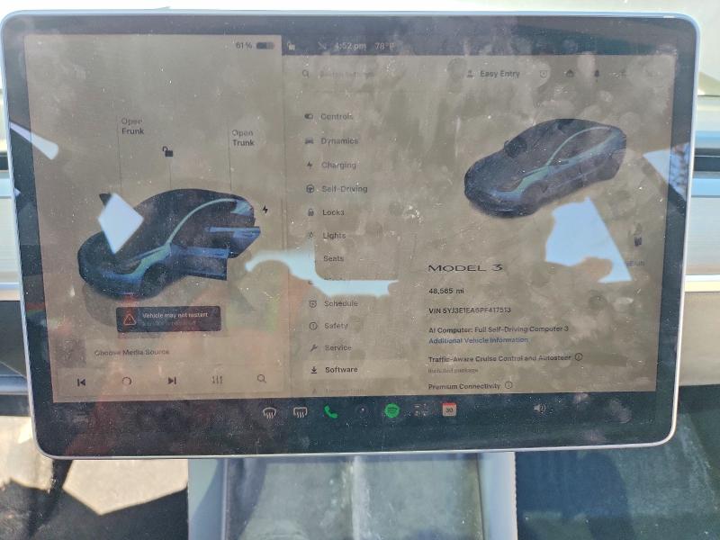 2023 Tesla Model 3 მანქანა იყიდება აუქციონზე, vin: 5YJ3E1EA6PF417513, აუქციონის ნომერი: 59210406