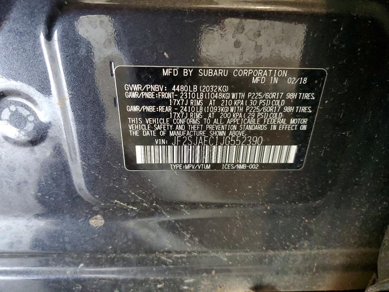 Продаж на аукціоні авто 2018 Subaru Forester, vin: JF2SJAEC1JG552390, номер лоту: 61187656