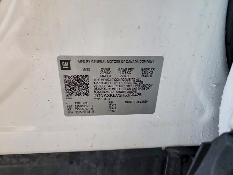 2019 Chevrolet Equinox მანქანა იყიდება აუქციონზე, vin: 2GNAXKEV2K6166425, აუქციონის ნომერი: 60178746
