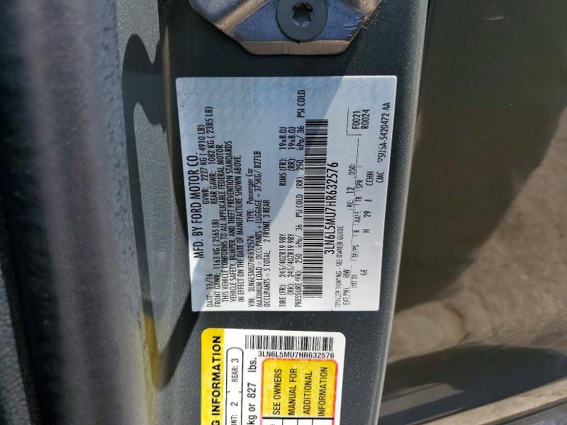 61576816 :رقم المزاد ، 3LN6L5MU7HR632576 vin ، 2017 Lincoln Mkz مزاد بيع