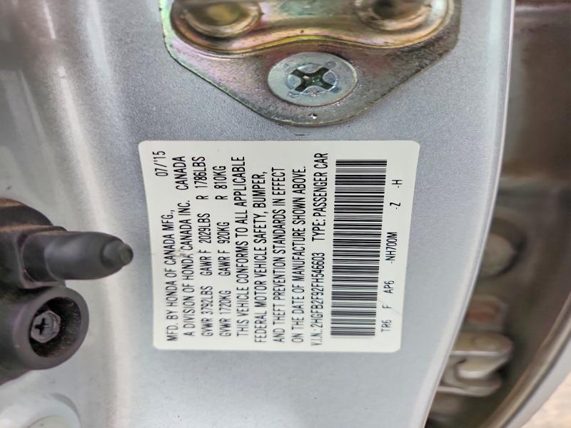 Aukcja sprzedaży 2015 Honda Civic, vin: 2HGFB2F92FH546603, numer aukcji: 62470256