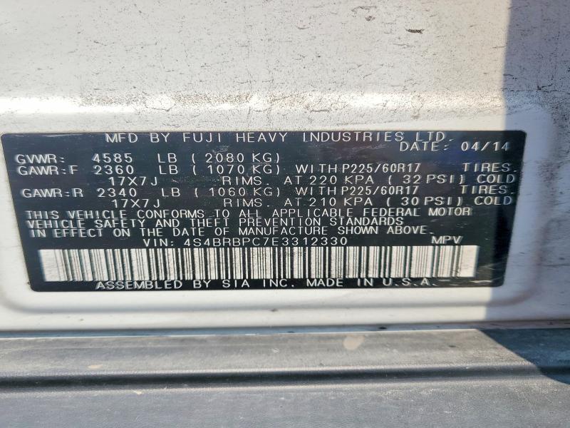 61611246 :رقم المزاد ، 4S4BRBPC7E3312330 vin ، 2014 Subaru Outback مزاد بيع