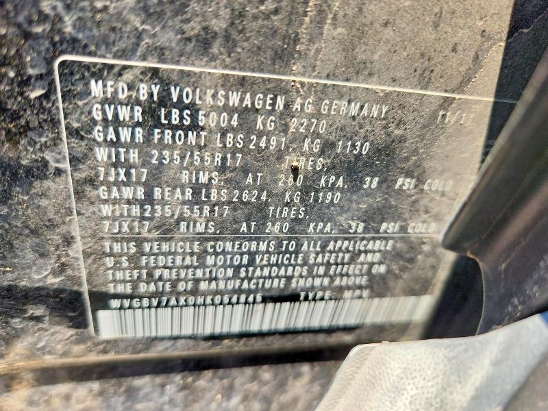 2017 Volkswagen Tiguan მანქანა იყიდება აუქციონზე, vin: WVGBV7AX0HK054845, აუქციონის ნომერი: 59892896