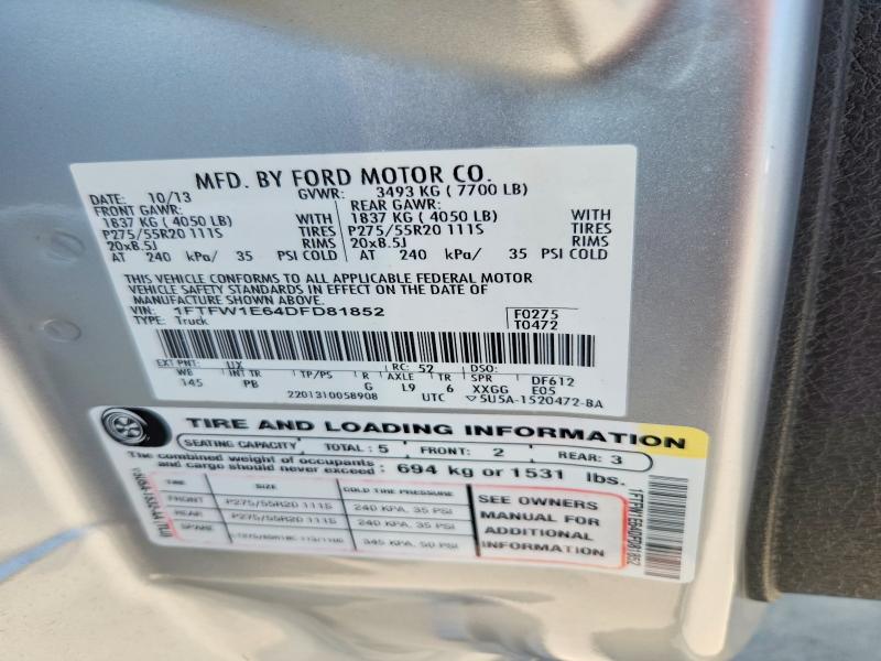 Продаж на аукціоні авто 2013 Ford F150, vin: 1FTFW1E64DFD81852, номер лоту: 62604166