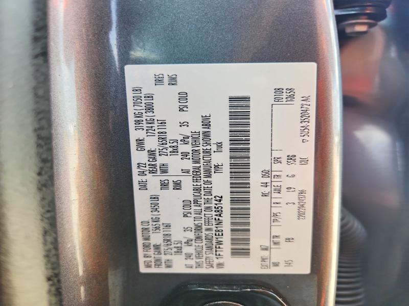 2022 Ford F150 მანქანა იყიდება აუქციონზე, vin: 1FTFW1E81NFA85142, აუქციონის ნომერი: 59279726