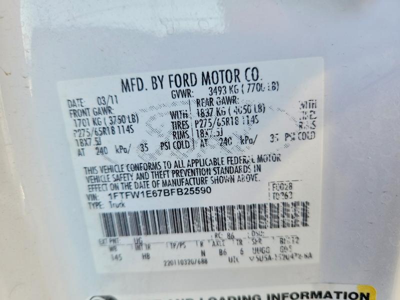 61506826 :رقم المزاد ، 1FTFW1E67BFB25590 vin ، 2011 Ford F150 مزاد بيع