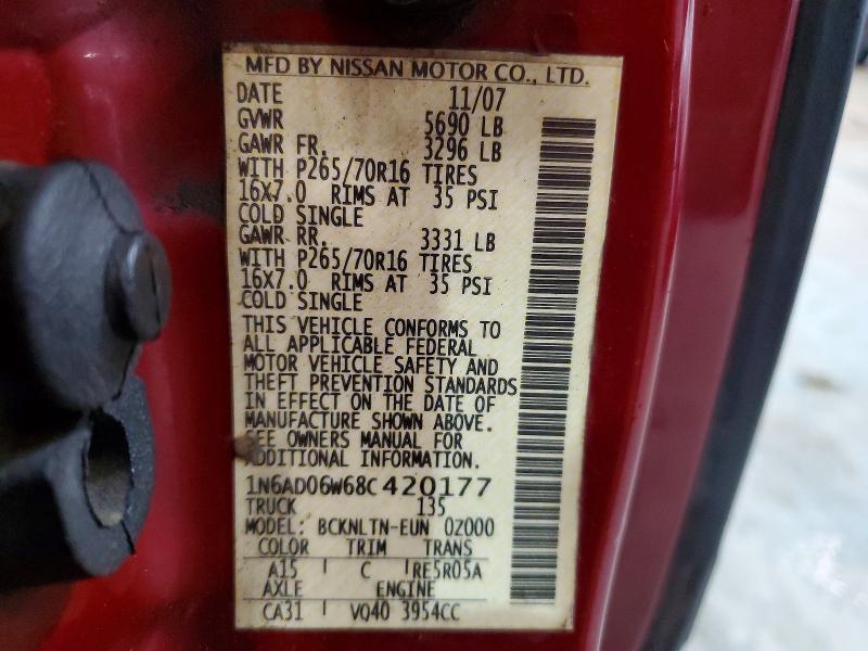 2008 Nissan Frontier მანქანა იყიდება აუქციონზე, vin: 1N6AD06W68C420177, აუქციონის ნომერი: 63324546