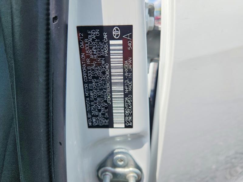 62038776 :رقم المزاد ، JTDKDTB3XC1508240 vin ، 2012 Toyota Prius C مزاد بيع
