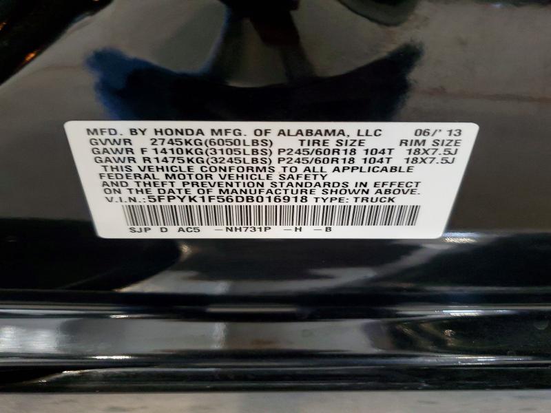 Aukcja sprzedaży 2013 Honda Ridgeline, vin: 5FPYK1F56DB016918, numer aukcji: 60504556